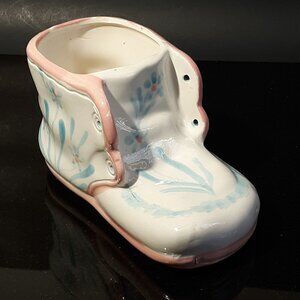 Vintage Planter Hand Painted Florals Baby Bootie